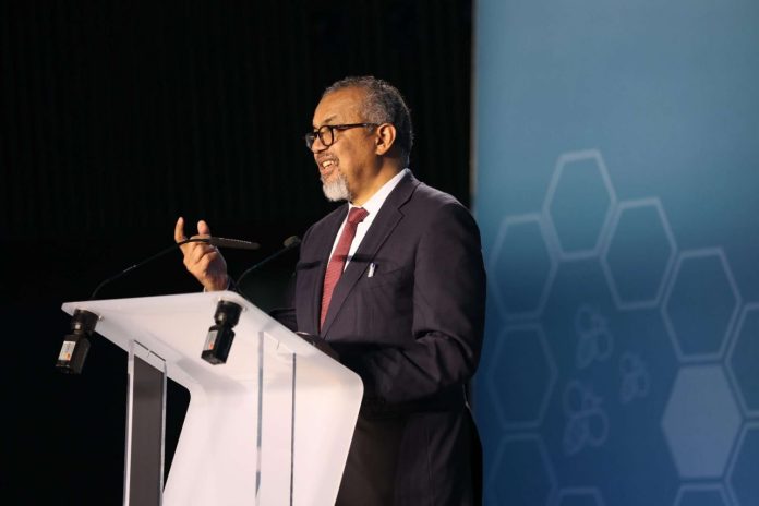 Direktur Jenderal WHO Tedros Adhanom Ghebreyesus menyerukan percepatan pengesahan Perjanjian Pandemi WHO dalam Sidang Kesehatan Dunia ke-78 di Jenewa, Senin (19/5/2025) (Foto: Ist)