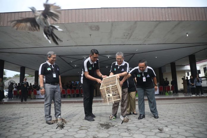 Wabup Sleman Danang Maharsa (kedua dari kiri) bersama jajaran pejabat Pemkab Sleman melepas burung dalam seremoni Puncak Peringatan Hari Lingkungan Hidup Dunia. (Foto: Istimewa) Wabup Sleman Danang Maharsa (kedua dari kiri) bersama jajaran pejabat Pemkab Sleman melepas burung dalam seremoni Puncak Peringatan Hari Lingkungan Hidup Dunia. (Foto: Istimewa)