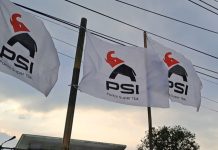 Atribut bendera kongres Partai Solidaritas Indonesia (PSI) 2025