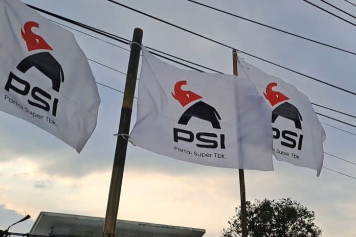 Atribut bendera kongres Partai Solidaritas Indonesia (PSI) 2025