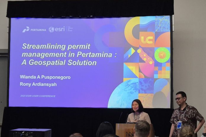 PT Pertamina (Persero) memperkenalkan inovasi digital dalam pengelolaan perizinan melalui penerapan berbasis teknologi geospasial ArcGIS di Esri User Conference 2025 di San Diego, Amerika Serikat.(DOKUMENTASI ESRI)