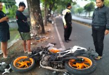 Kondisi motor yang ringsek usai mengalami kecelakaan tunggal di Banguntapan, Bantul, Minggu (7/9/2025). (Foto: Humas Polres Bantul)