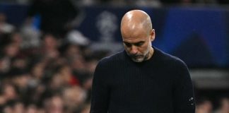 Pelatih Manchester City, Pep Guardiola, tidak berkelit banyak usai kekalahan 1-3 timnya dari Real Madrid pada Rabu (19/2/2025) atau Kamis dini hari WIB.(AFP/JAVIER SORIANO)